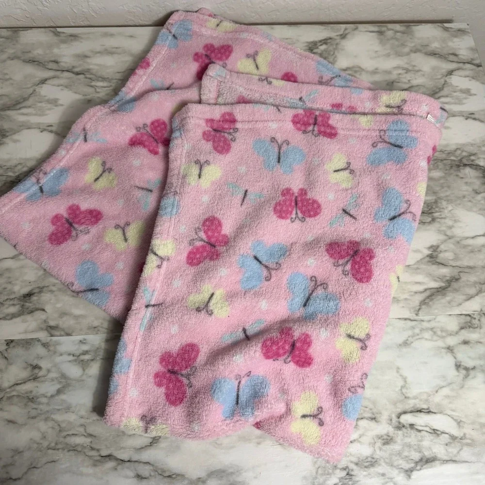 Parents Choice Pink Butterfly Dragonfly Plush Baby Blanket 30x36 Fleece Polka